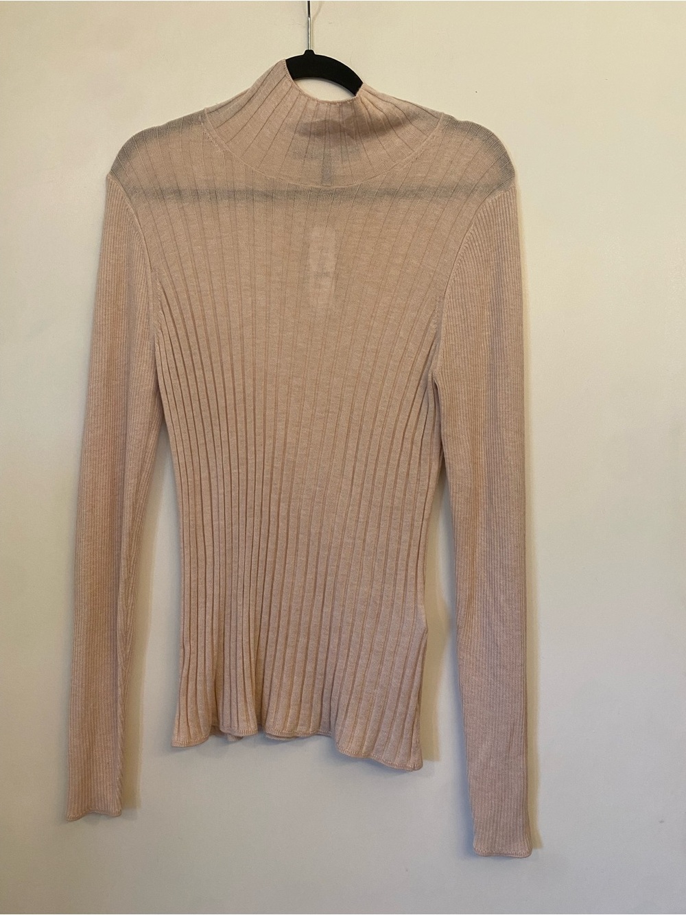 White House Black Market Ribbed Mock Neck Long Sleeve Top in Blush
